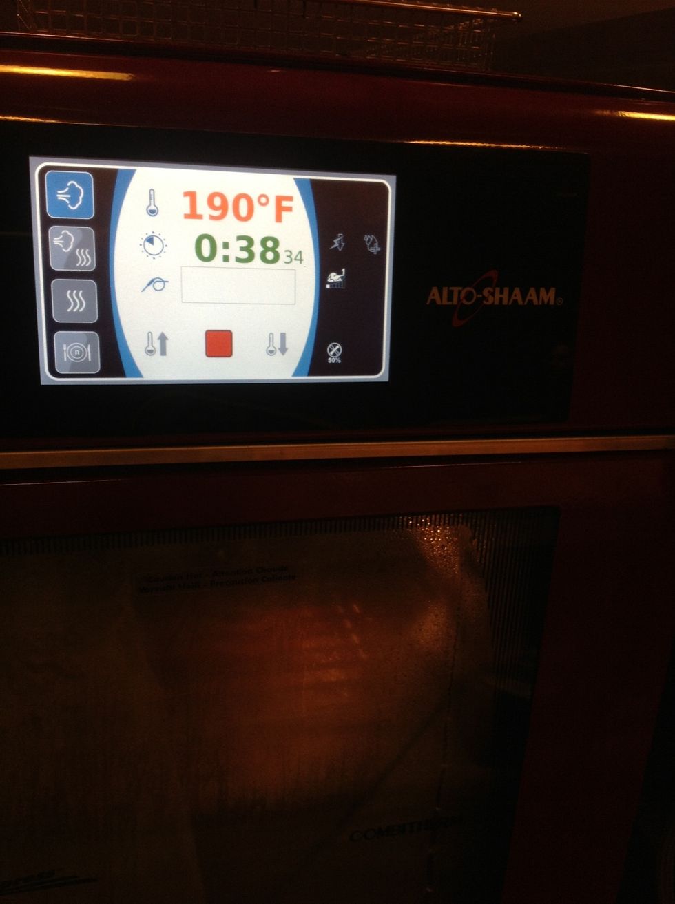 Steam in the combi oven at 190F (88C) for 40 min. Then chill.