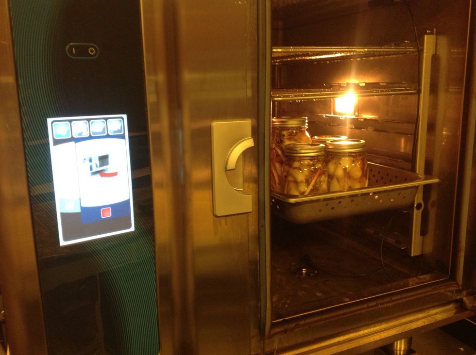 steam in the combi oven at 190F (88C) for 90 minutes to to cook the ramps to a tender crist texture and to seal the jars