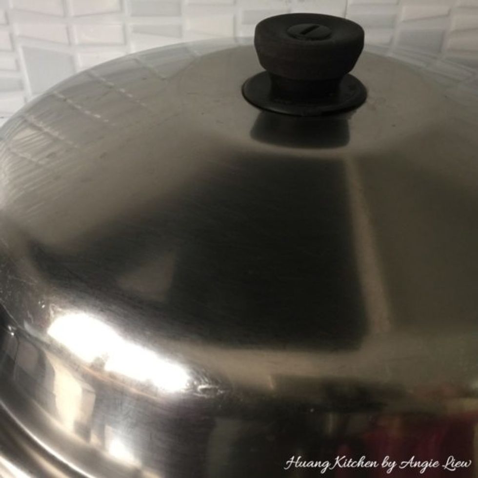 Steam over LOW HEAT for 10 minutes, or until set.