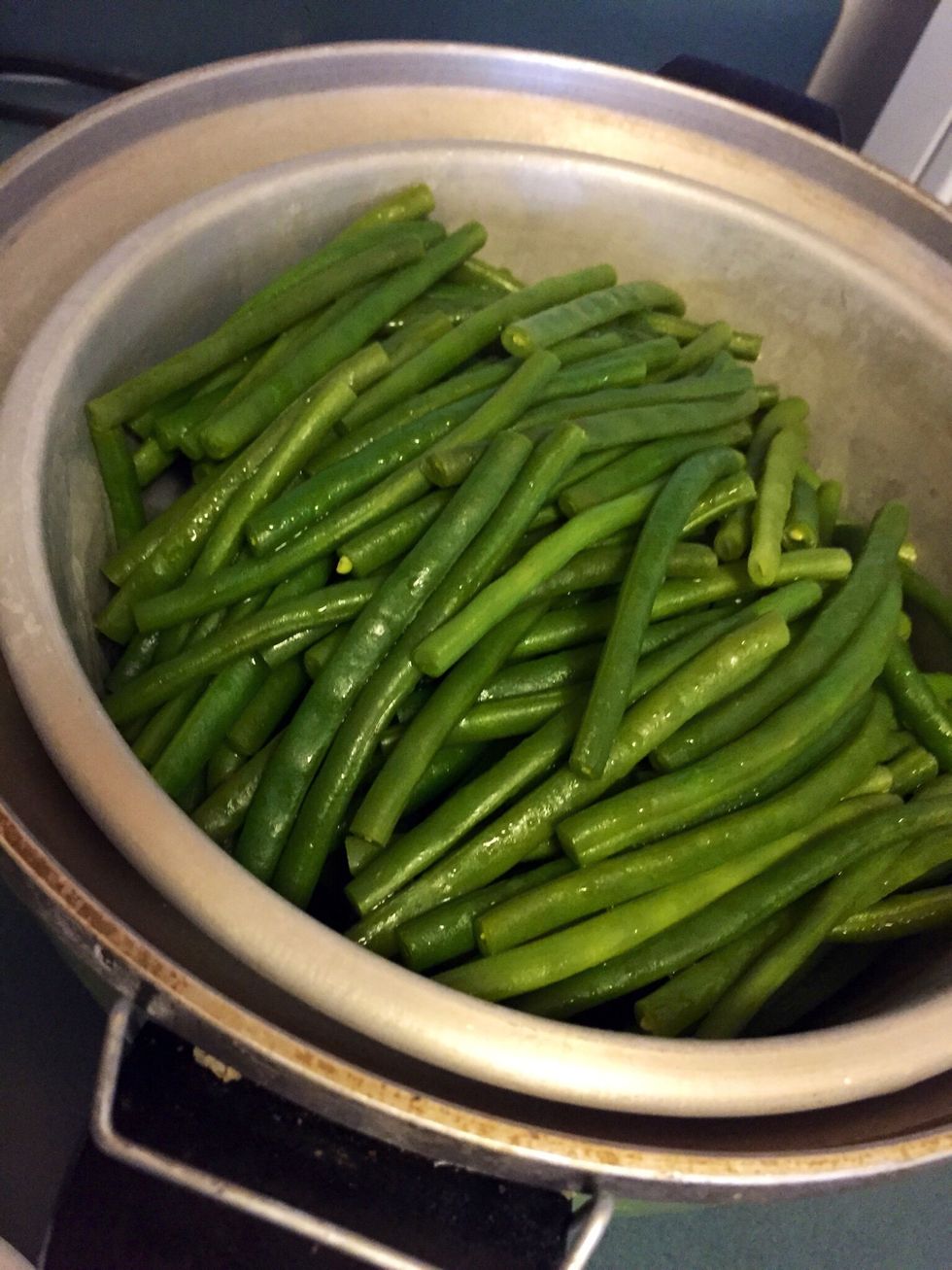 Steam the Green Beans for 30 minutes (or until soft). Let cool.