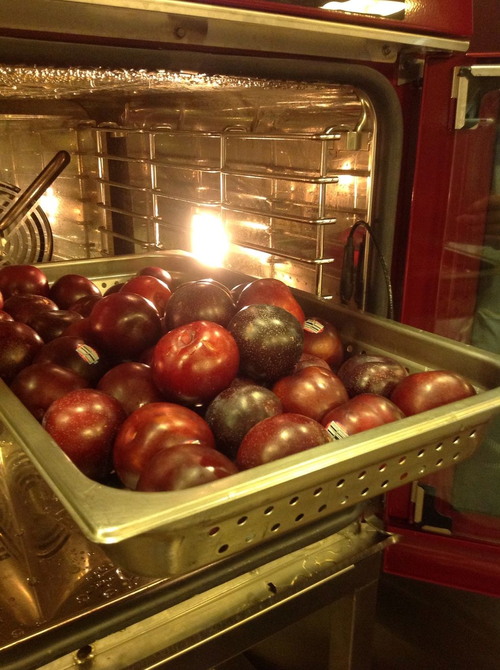 Steam the plums for 8 min at 212F (100C).