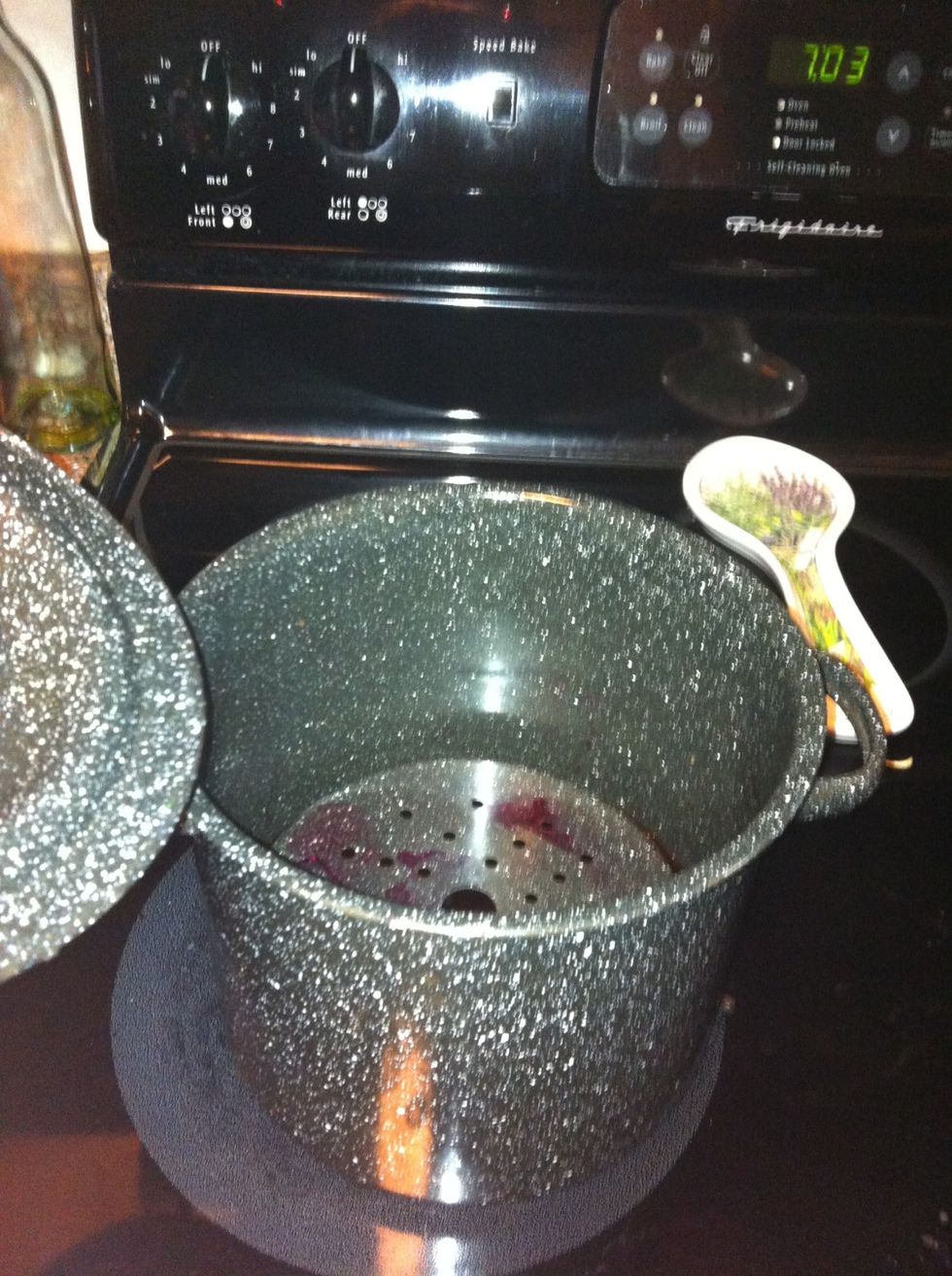 Steam unpeeled whole beets 20 mins. Make sure to have water in bottom of steamer. Reserve for later