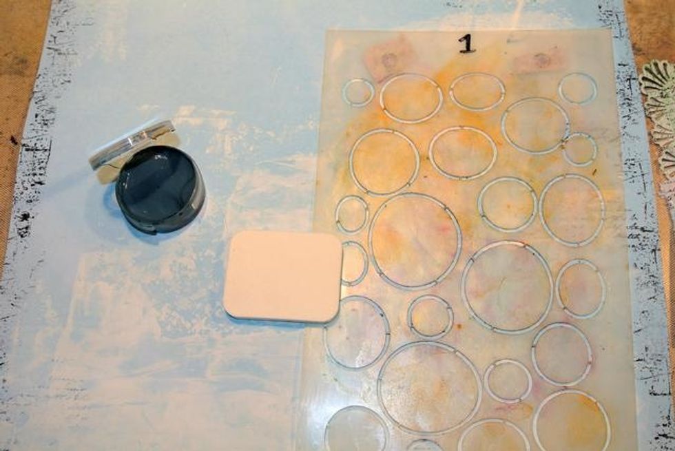 Stencil 1: Add the Gemstone mix with a sponge.