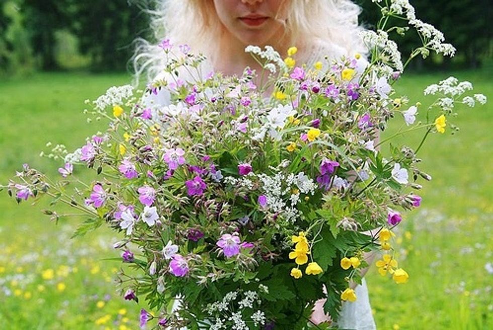 Step 1: Gather wild flowers to make into dye.