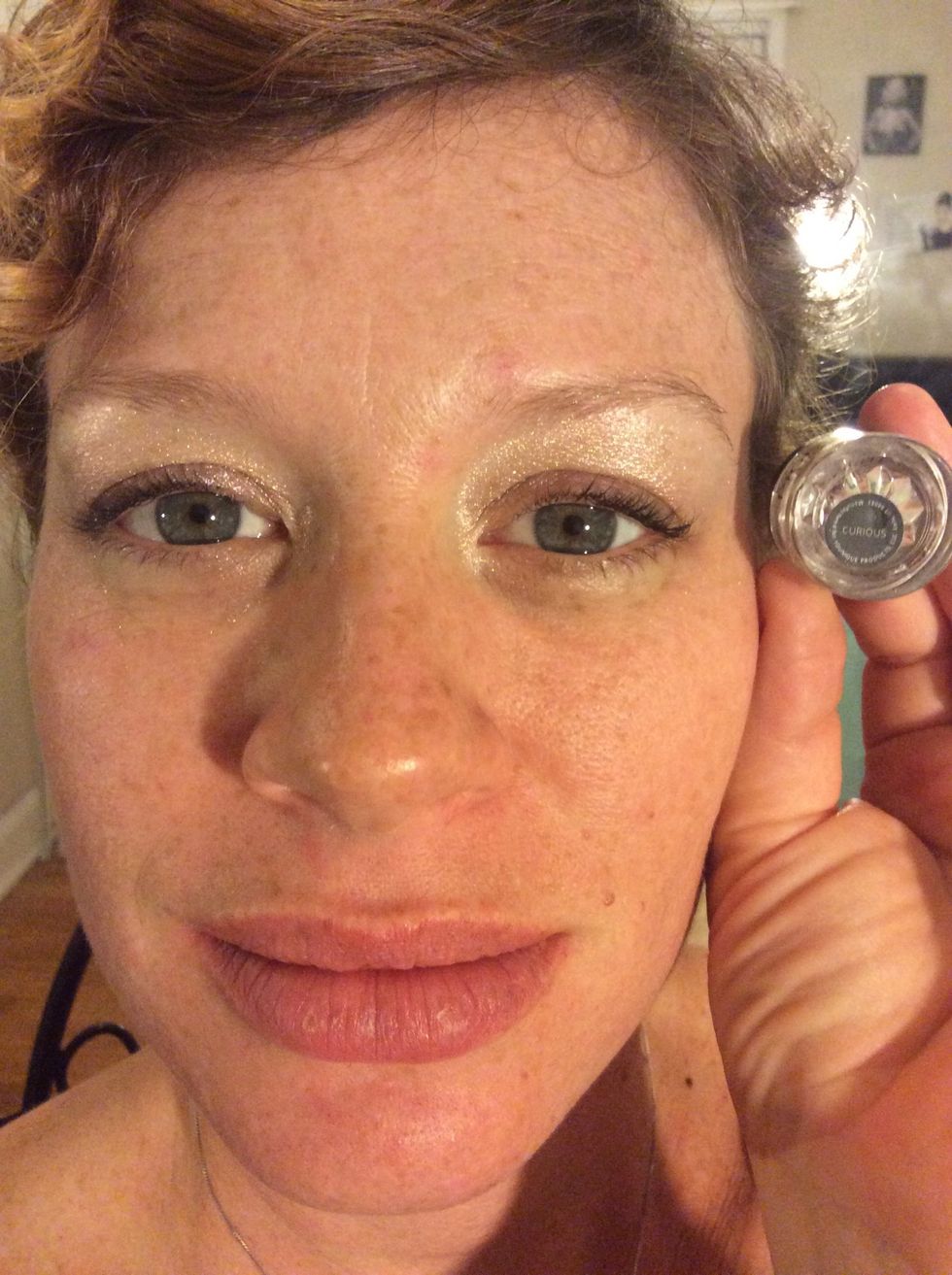 Step 1: Lets get started on those eyes! Cover the entire lid all the way up to the eyebrows and the tear ducts using Younique's shimmer pigment in Curious mixed with Younique's Rose Water