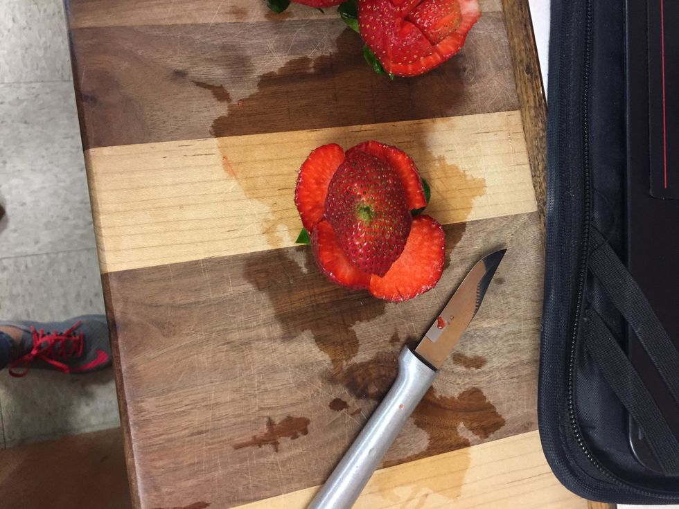 Step 1: Start at the bottom make a small slit but not completely all the way down and do this all the way around the bottom