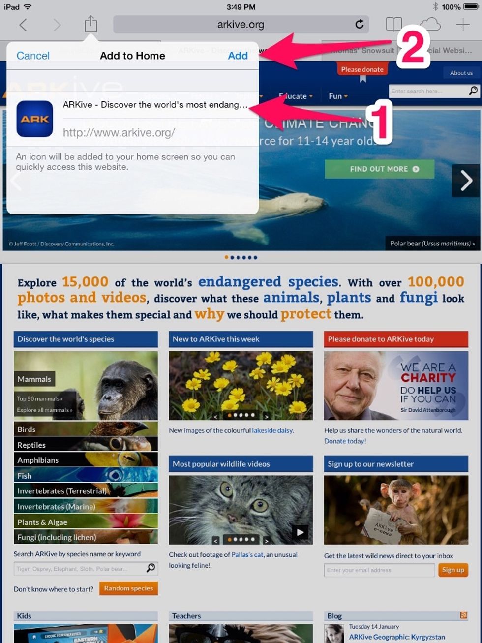 Step 1: this is what your shortcut/app will be named. You can change this if you wish. Step 2: click Add.