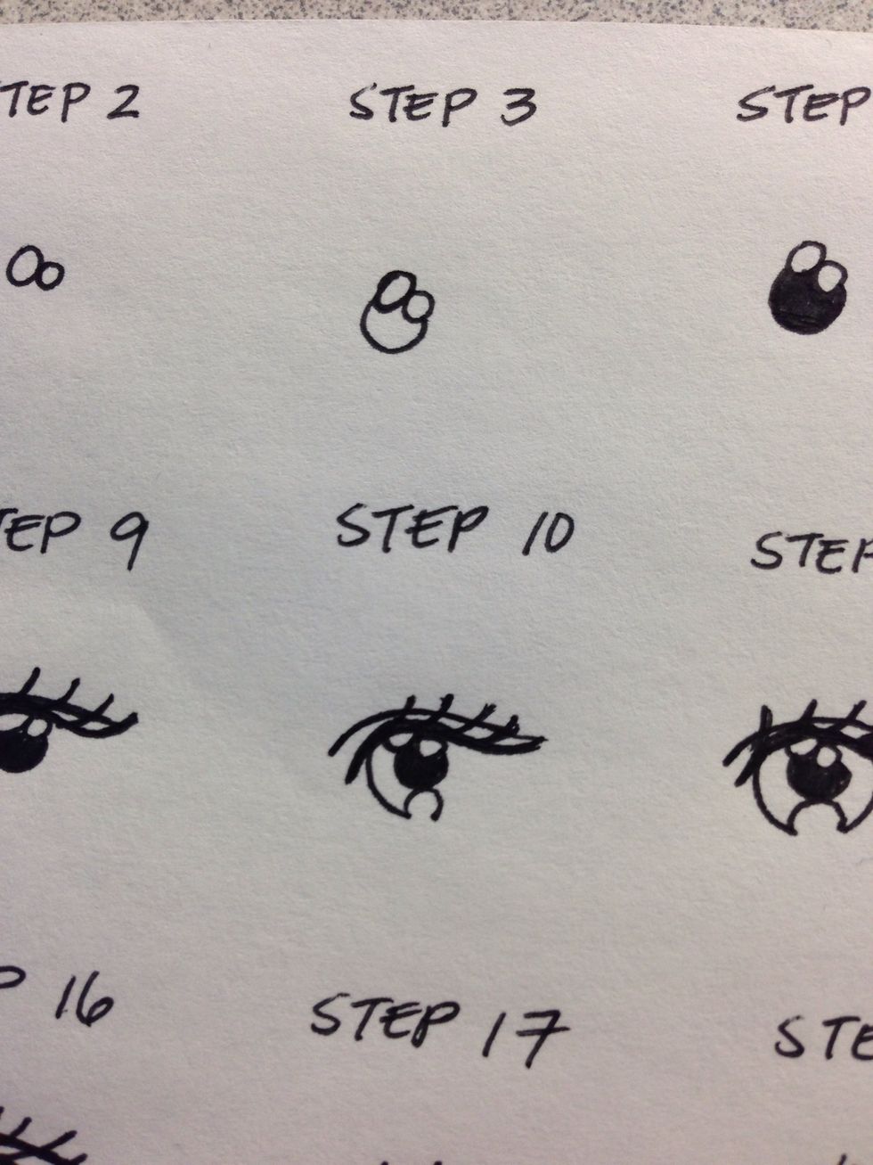 Step 10 whoa already !? Hehe Ok i waited for u to finish redrawing and now were going to creat the circle of the eye oooo Copy what u see :)