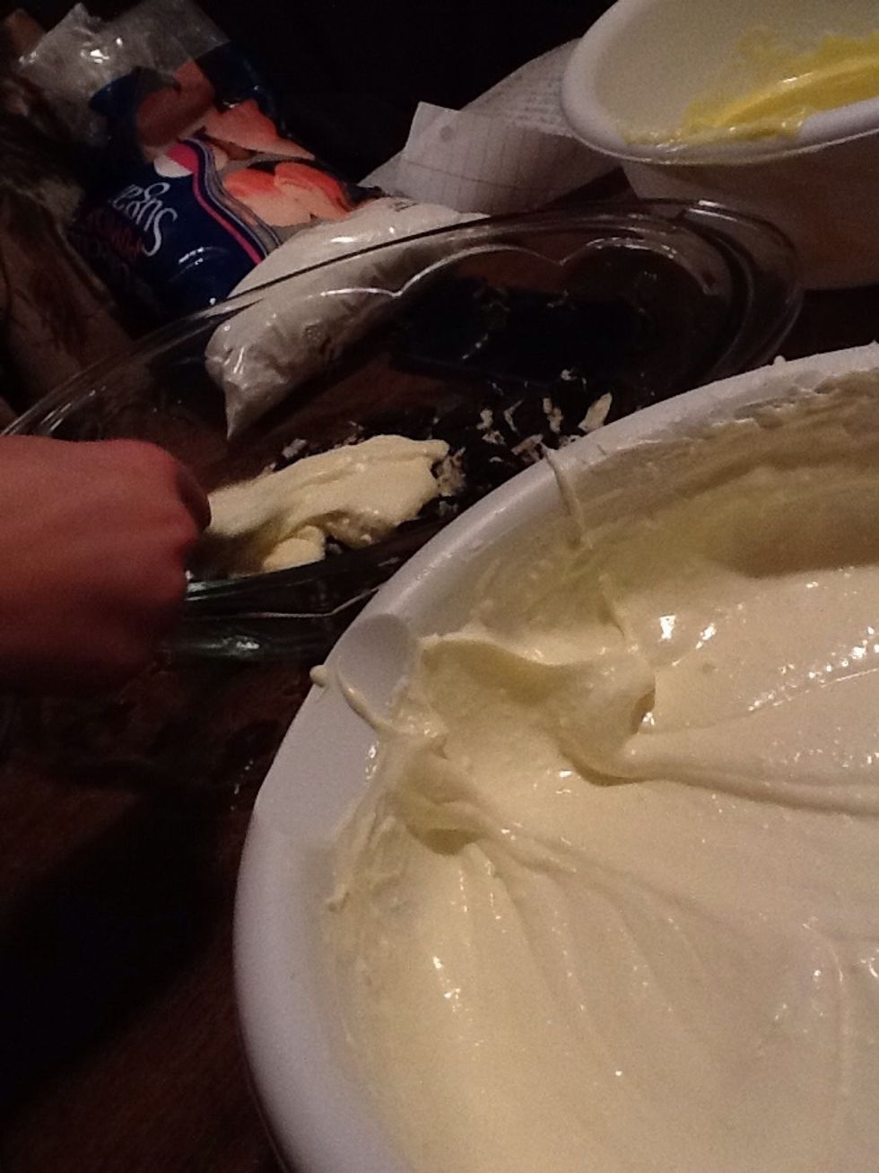 Step 11- add cream cheese mixture to crushed Oreos.
