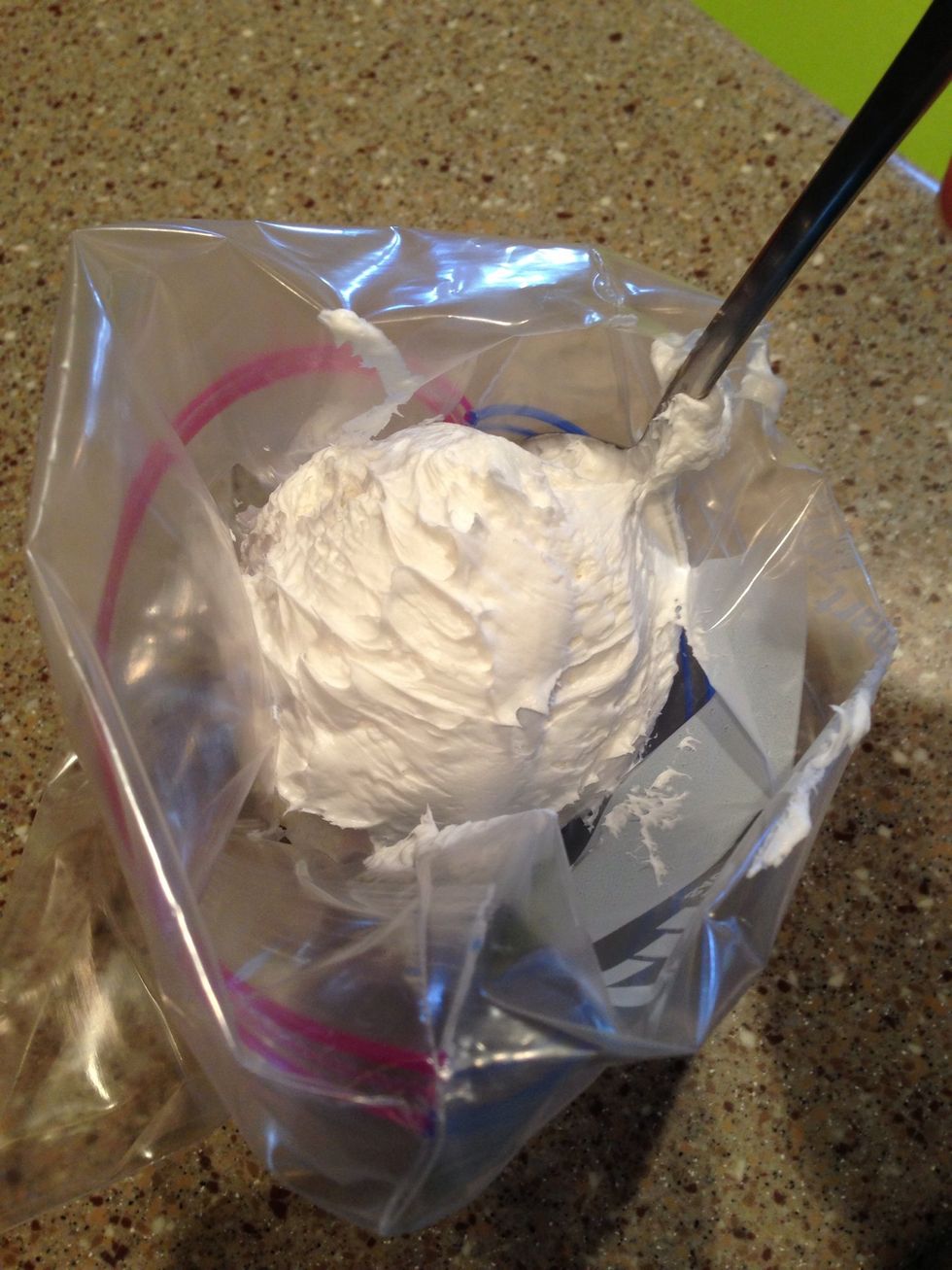 Step 11: if you do not have parchment or icing bags you can use ziplock freezer bags. Roll down the sides of the bag and fill like above.