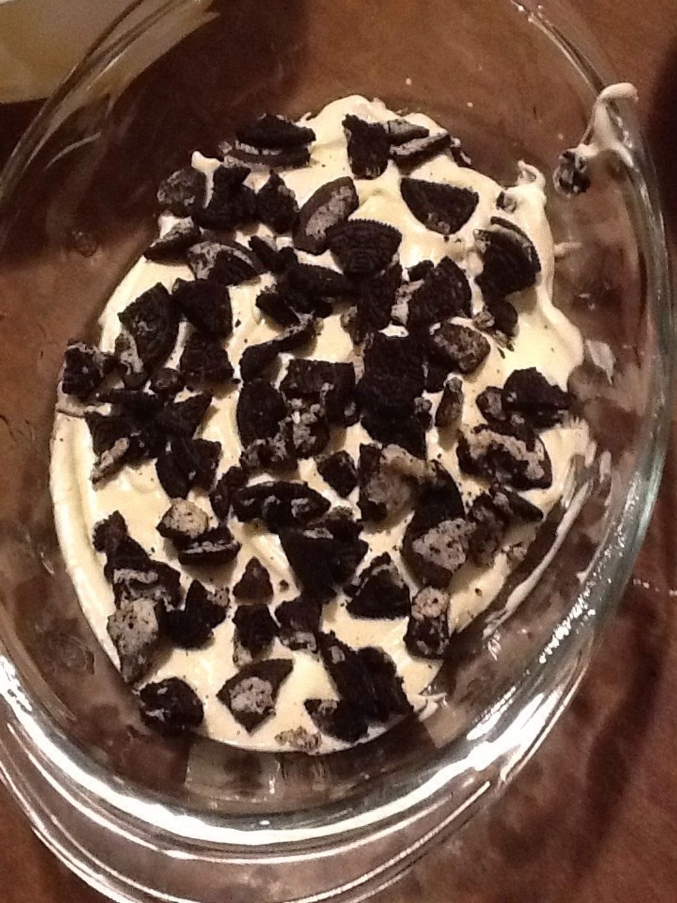 Step 12- add crushed Oreos to cream cheese mixture.