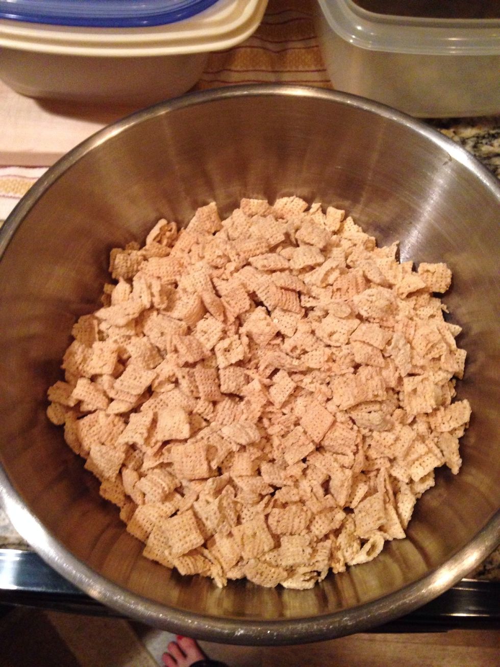 Step 12: Pour the Chex cereal into a big bowl.