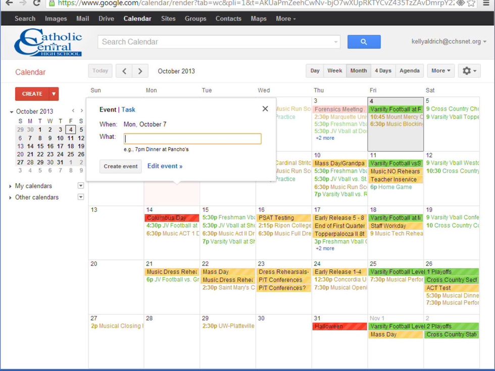 Step 12: There is another way to create events, you can click on the date in which the event is on, and this will appear. Click edit event.