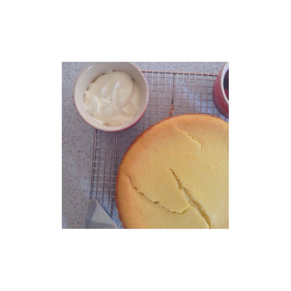 Step 13. After about a hour and ten minutes, take the cake out of the oven and leave it out to cool down.