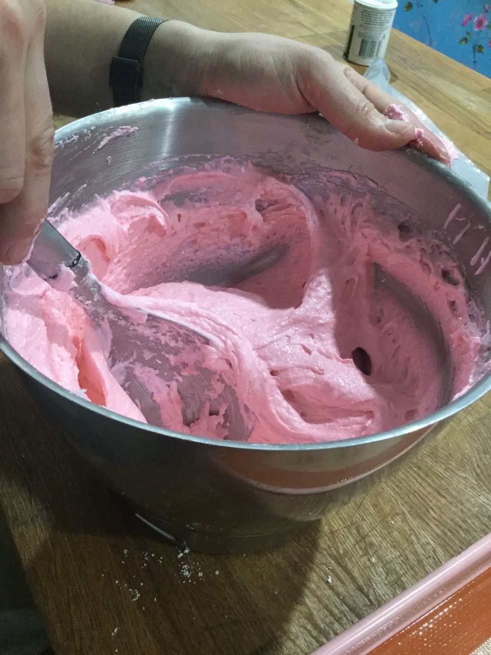 Step 13: If there are still bits of dry ingredients remaining, add it a bit more meringue until the mixture is homogenous.