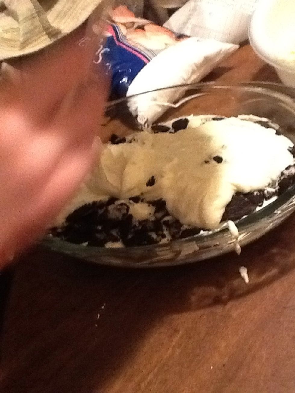 Step 15- add remaining cream cheese mixture to crushed Oreos.