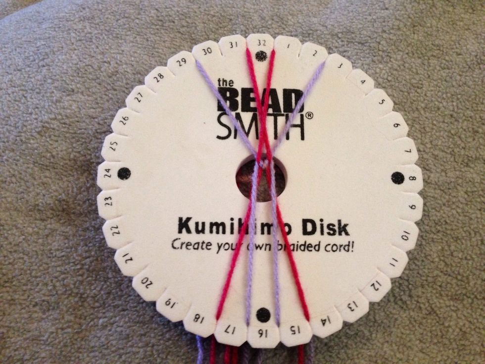 STEP 15 - Then bring thread 1 down to slit 15.