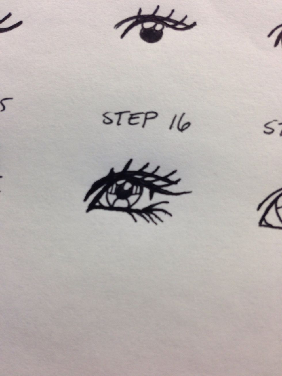 Step 16 Now practice on the lashes and having it curve at the end If u do make up its like drawing in eye liner hehe u can even take a look at ur own eye and see how the lashes curve :)