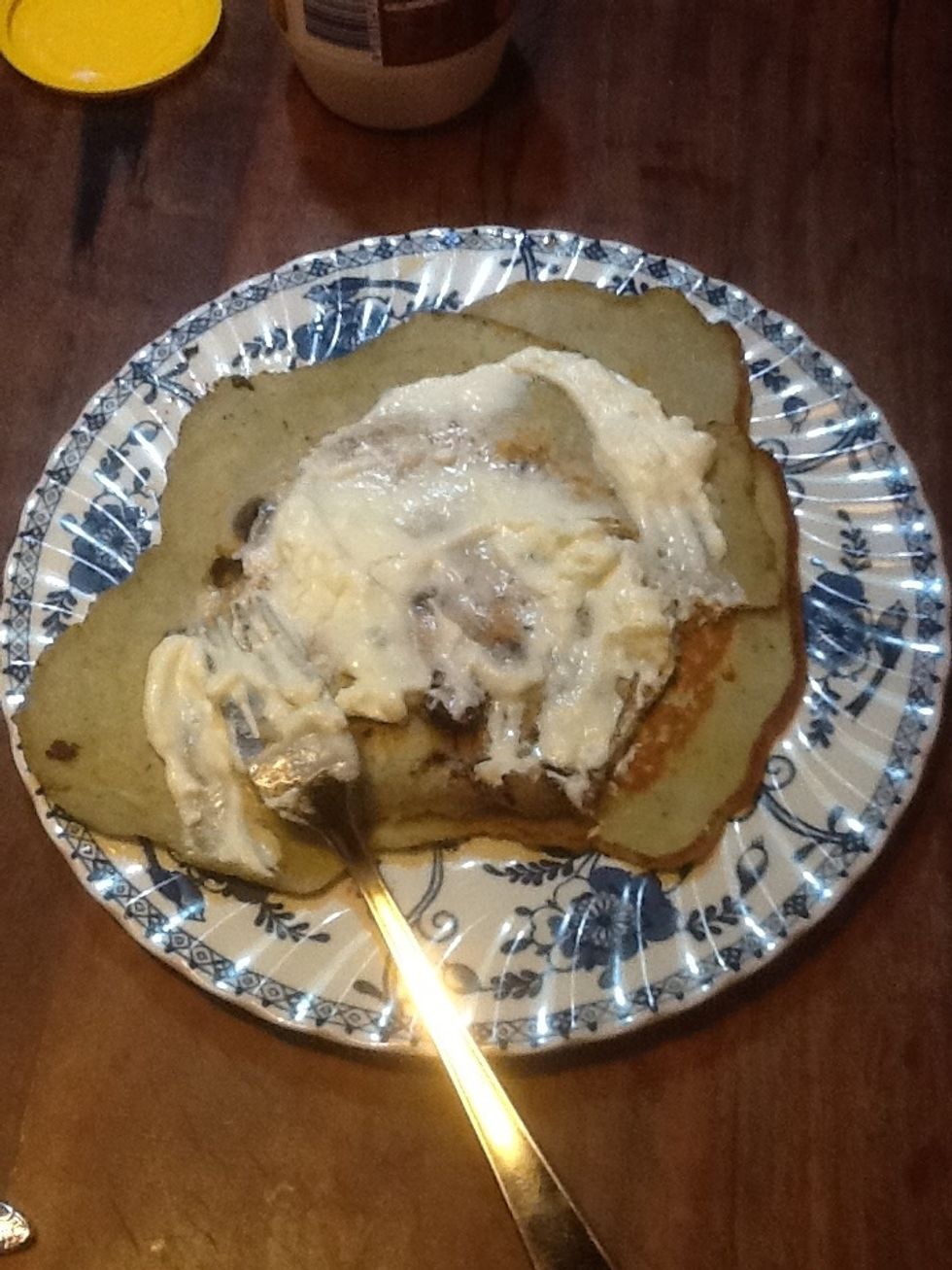 Step 16: Serve your guests, family or friends and add spreads to give that extra taste. (If you want) For example, You could spread yogurt onto the pancake.