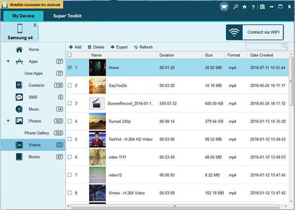 Step 2.Click on the "Music" category, select all the songs you want to transfer and click on the "Export" button from the top menu.