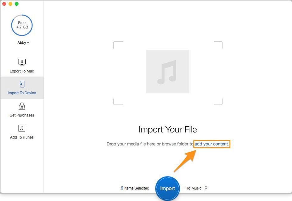 Step 2. Click \u201cImport to Device\u201d > add your content > choose the music you want to transfer from computer to iPhone 8/X.