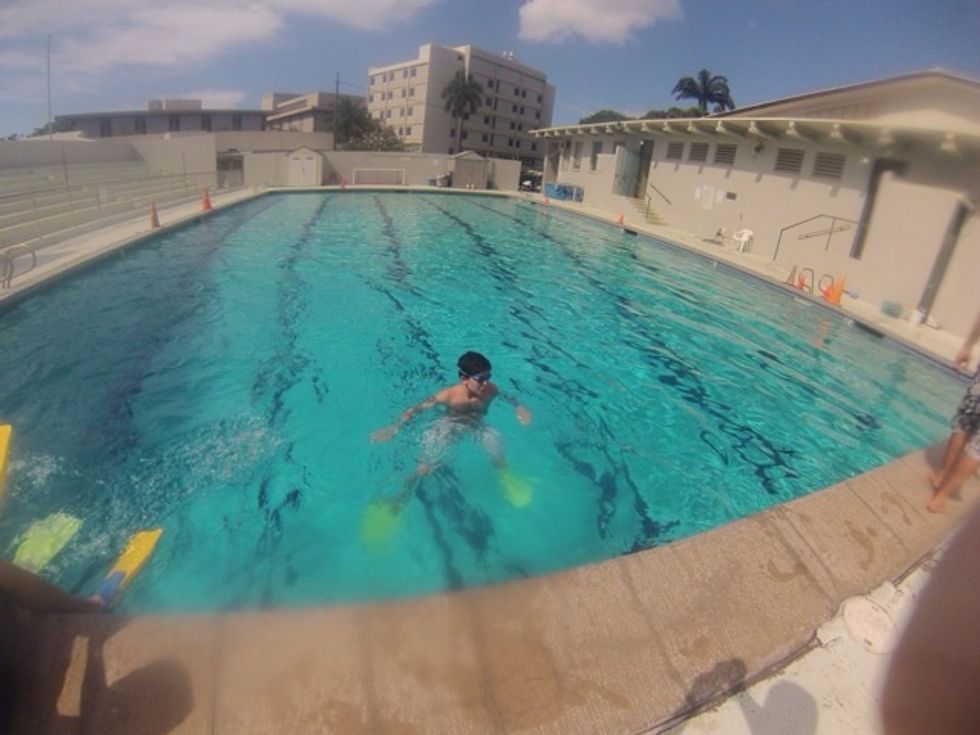 Step 2 continued... : Slowly walk around to get comfortable with the water. It is very important that you feel comfortable and safe in the shallow end of the pool before you attempt anything else.