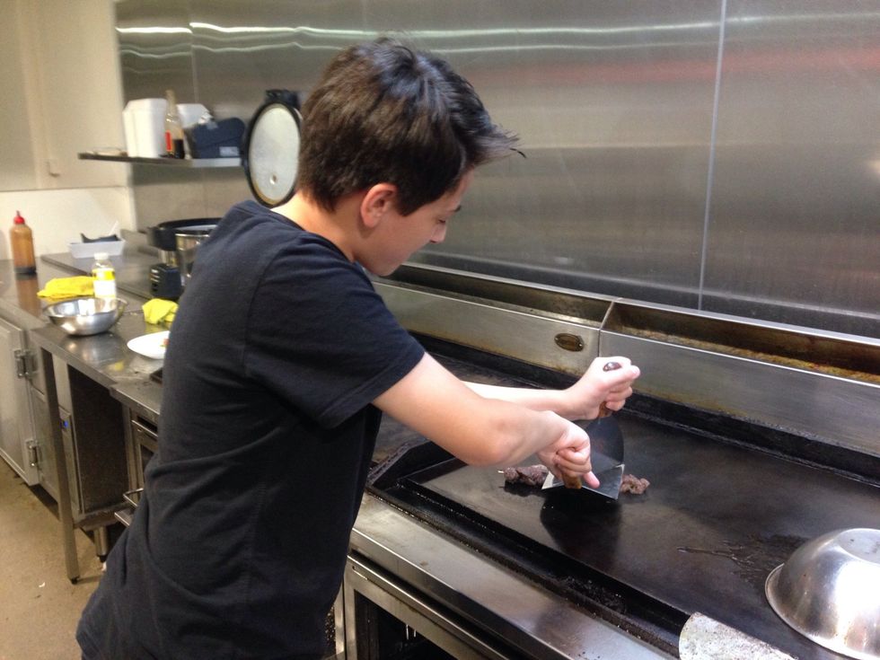 Step 2: Flatten meat to allow the meat to cook evenly.