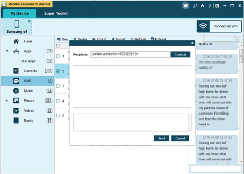 Step 2. Go to the SMS managing window pick and choose the messages that they want to export.