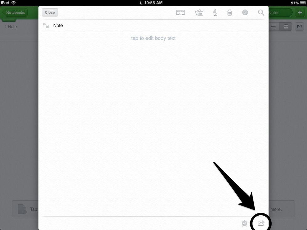 Step 2. Once you have opened Evernote, choose your notebook and open your note. At the bottom of your note, if you have the updated version, there will be a export button.