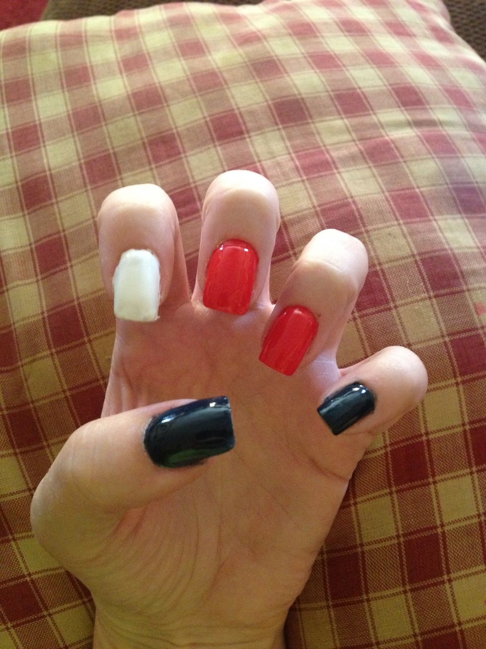 Step 2: Paint two coats of nail polish in pattern shown above, let dry completely