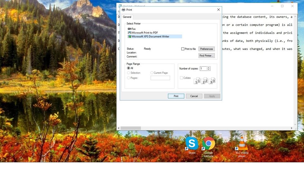 Step 2: Print dialogue box will appear on the screen and from the Print dialogue box, select \u201cMicrosoft Print to PDF\u201d under the Select Printer options and click the \u201cPrint\u201d button.