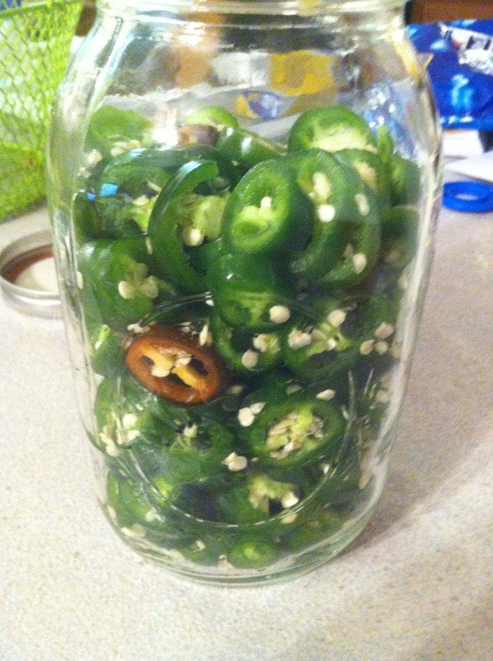 Step 2: Put the jalepenos into the mason jar