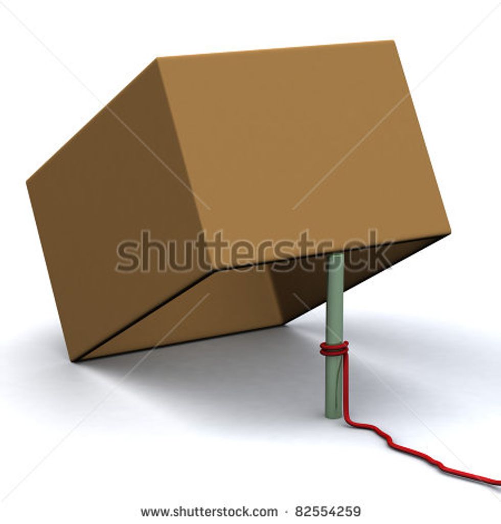 Step 2:                                Second flip the box upside down and put the stick under it vertically so half of the box is up.