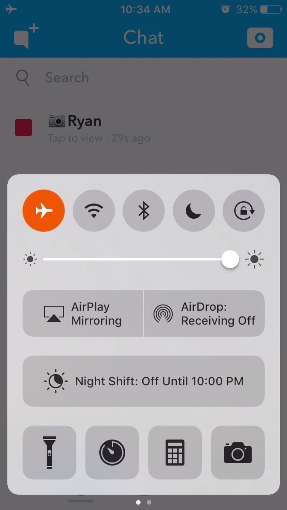 Step 2: Swipe to bring up control center and \u201cEnable Airplane Mode\u201d