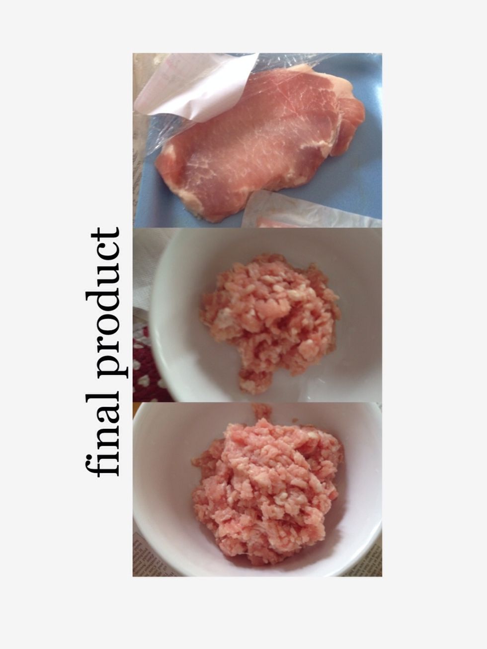 Step 2: The ground pork should look very small and chunky.