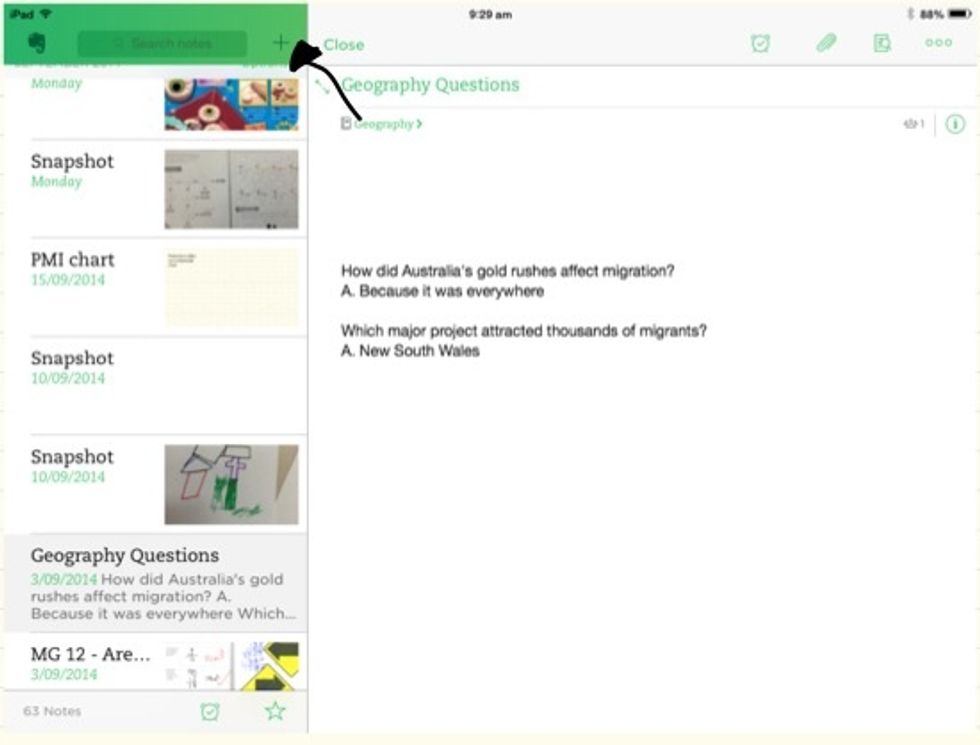 Step 2: you see the arrow that's pointing to the + sign that is for to add a note