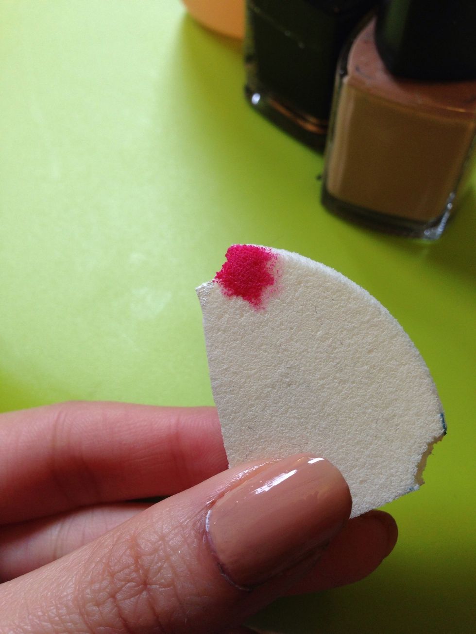Step 3: apply the top colour on the make up sponge (I used pink)