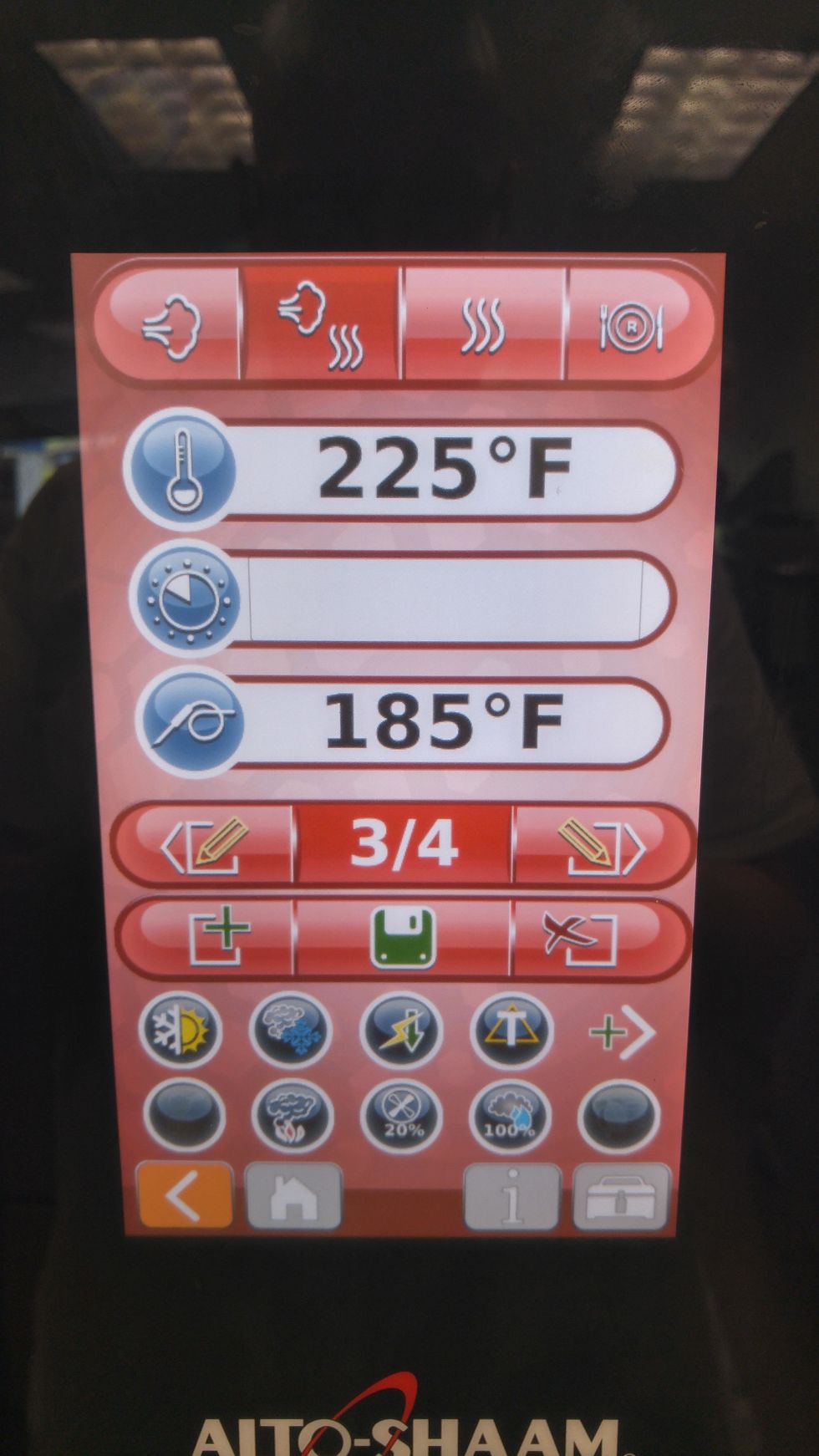 Step #3, combi mode at 225, low power, low fan, 100% humidity and set probe temp to 185