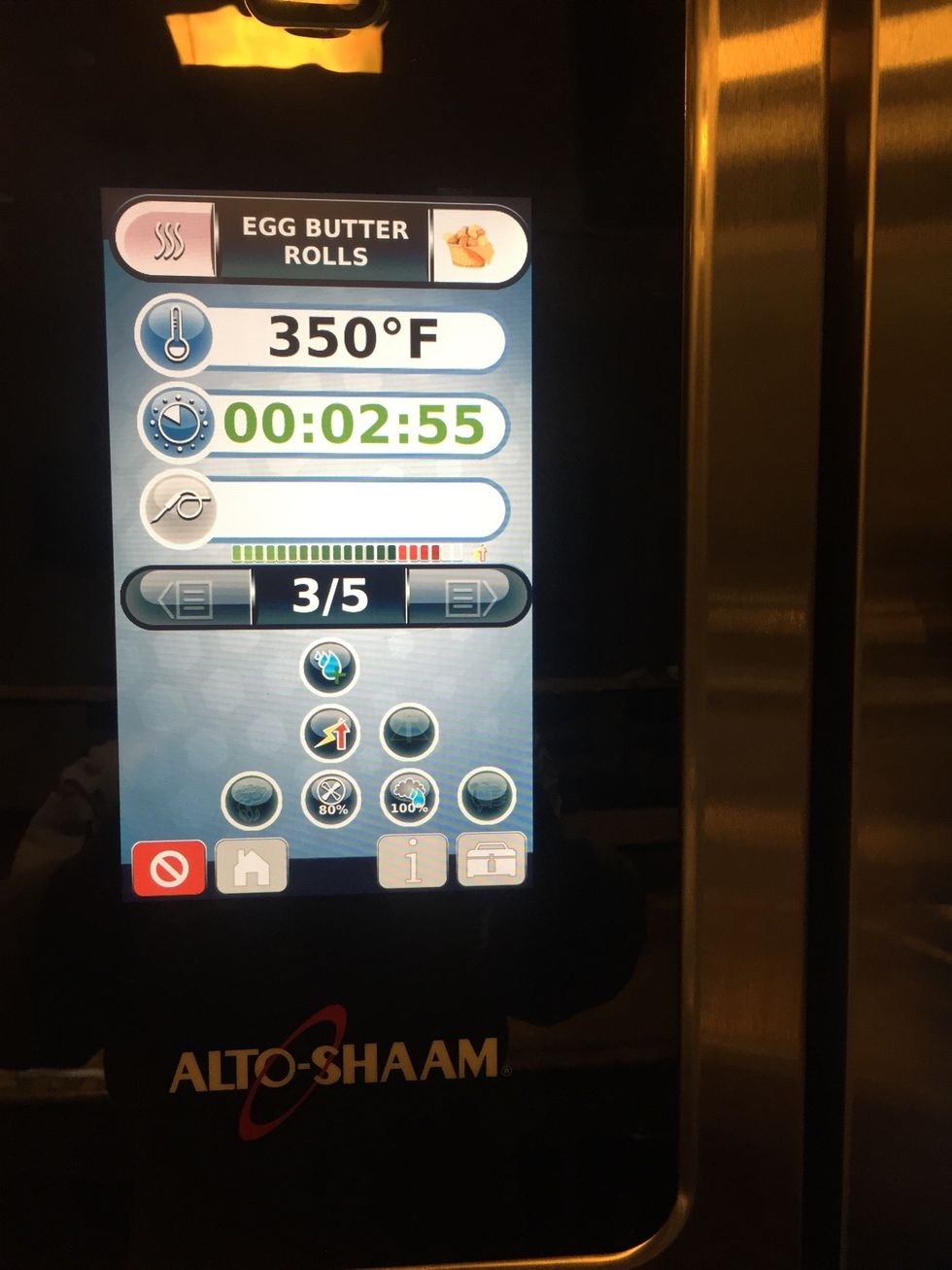 Step 3: Convection mode 350F (177C), 80% fan, 100% humidity, 3 minutes, turbo energy mode. **This step heats the oven faster in turbo mode.