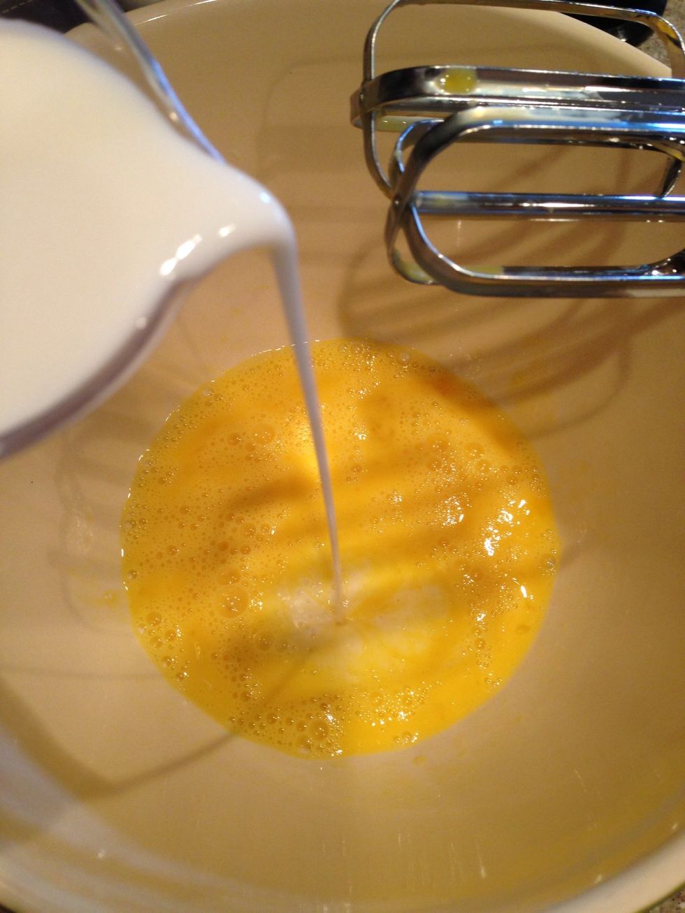 Step 3: now substitute coconut milk for the water in the recipe and mix on low till combined with eggs.
