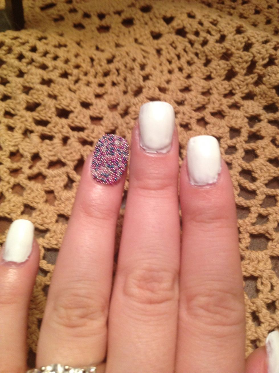 Step 3: Paint the rest of nails with base color (I used White on White), let dry completely.