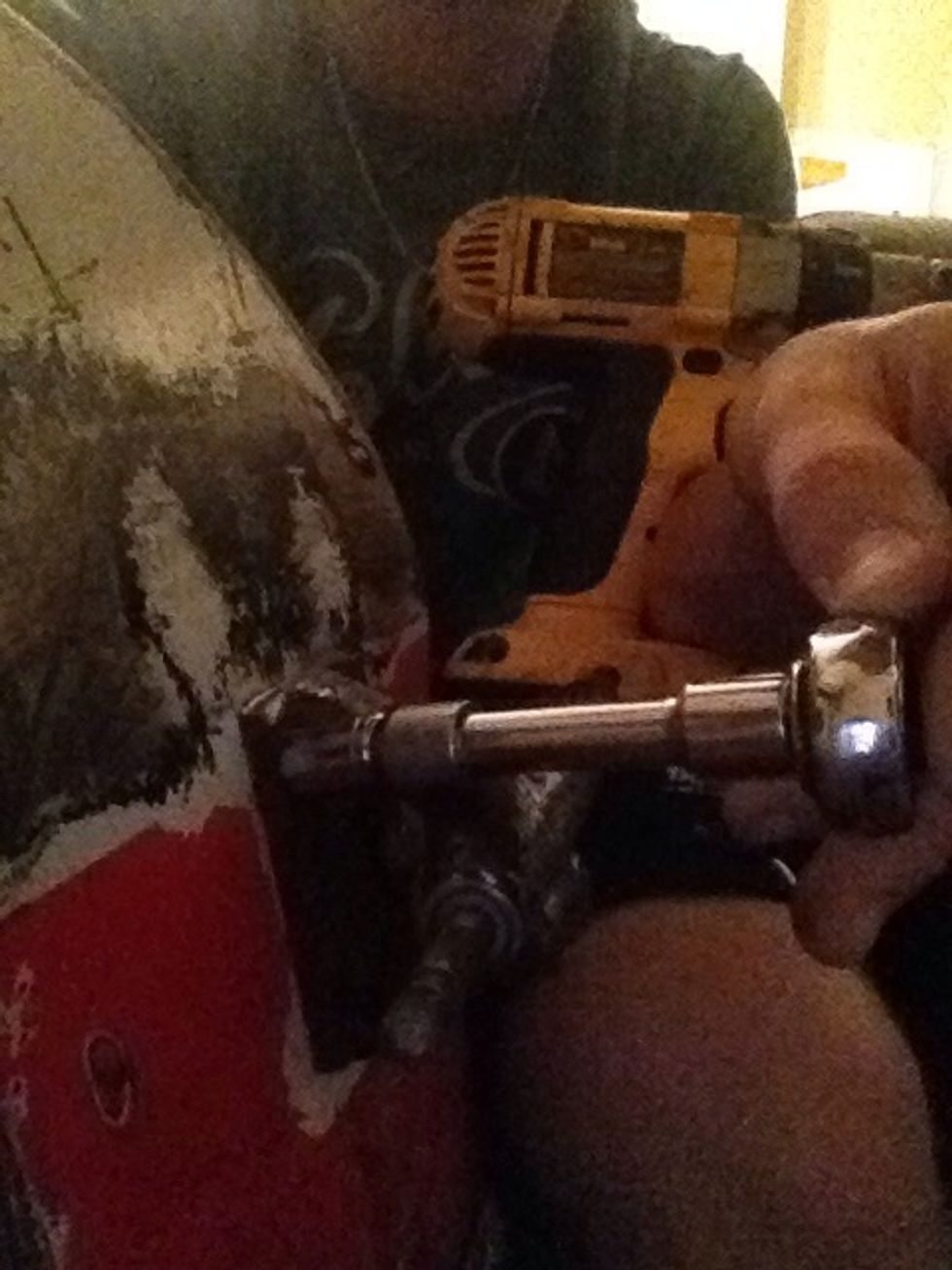 Step 3- Place the trucks onto the bottom of the board with the with the flat side facing out. Insert the screws through the top of the deck and fastened the bolts on bottom. (Make sure they are tight)