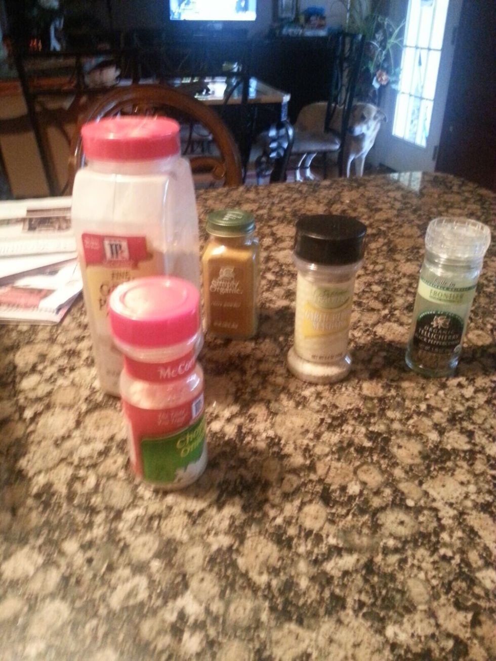 Step 3: sprinkle each seasoning over the potatoes, make sure not to add too much garlic-salt