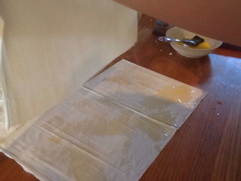 Step 3d) Put another sheet of the pastry sheets on top of the first one.