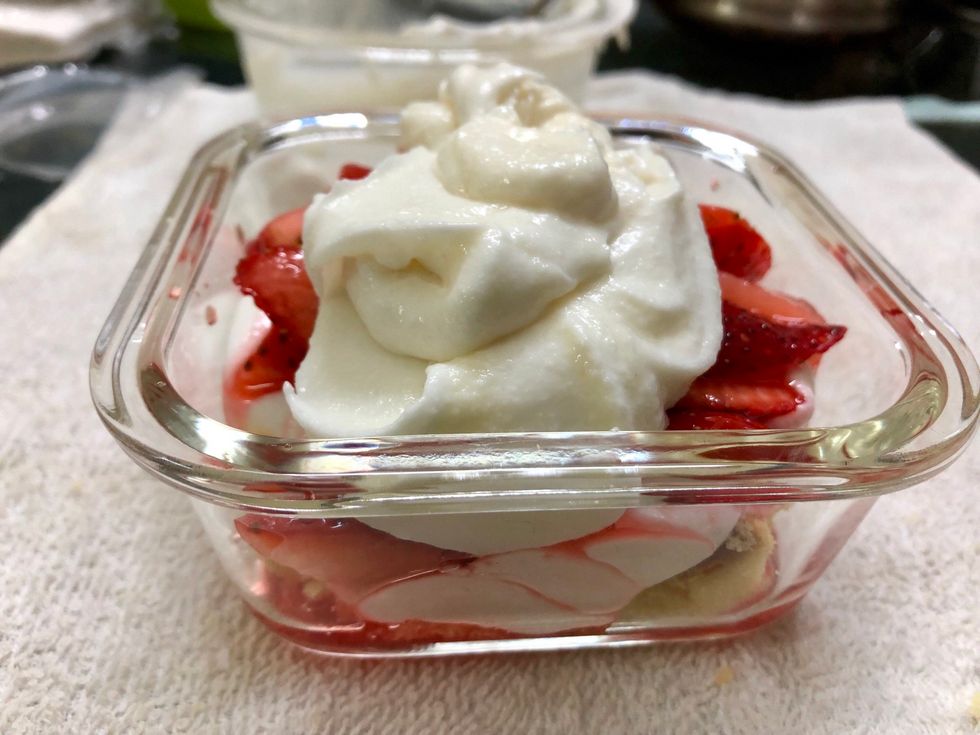 Step 4 add the cream on top of the glazed berries