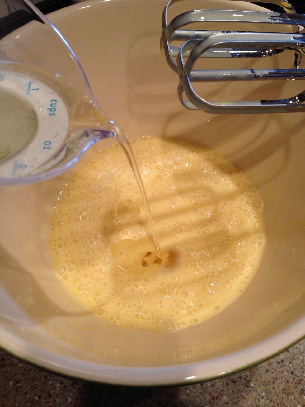 Step 4: add the oil and mix on low.