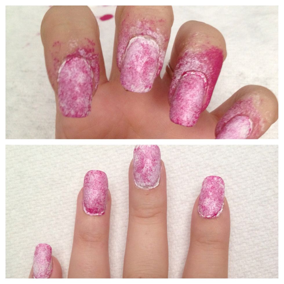 Step 4: As you can see, things might get a little messy! Use a q-tip and nail polish remover to fix this in no time.