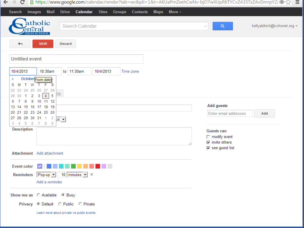 Step 4: Click on the first set of numbers that look like a date, click on the date your event starts.
