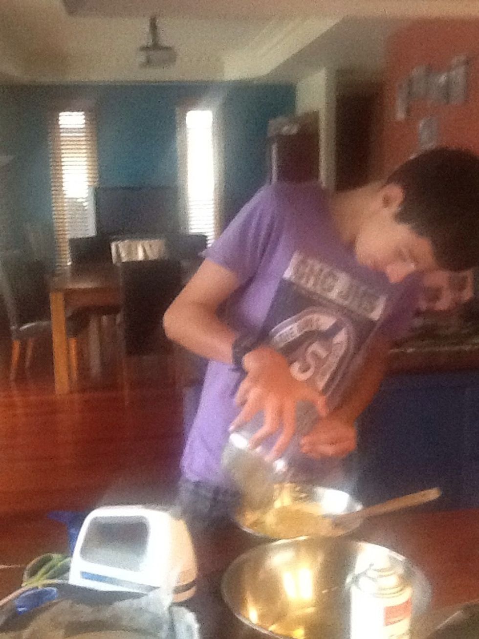 Step 4 In a separate bowl beat the egg whites to soft peak stage then add the extra sugar and beat to firm peak stage.