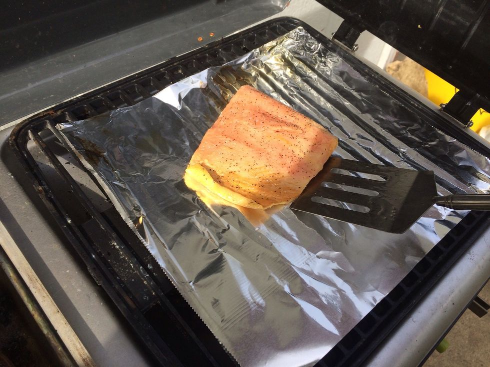 Step 4:put tinfoil on the grill with cooking oil so the fish doesn't stick to the foil and put the grill on med heat